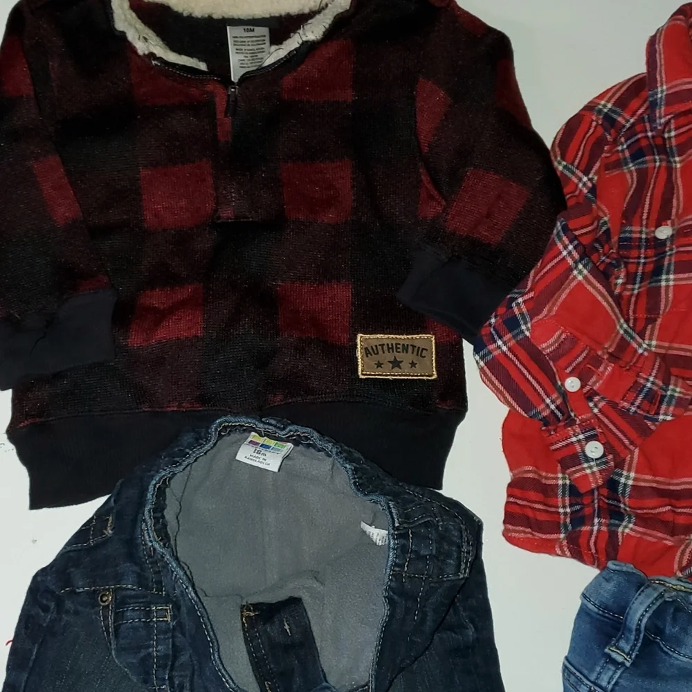 Boys 18mo plaid and jean bundle 2 sets warm clothes.